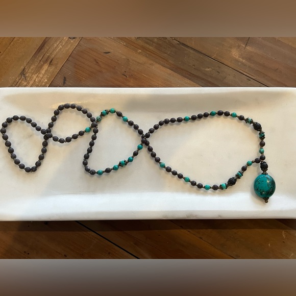 Turquoise & Wood 108 Bead Mala Necklace - Picture 2 of 4